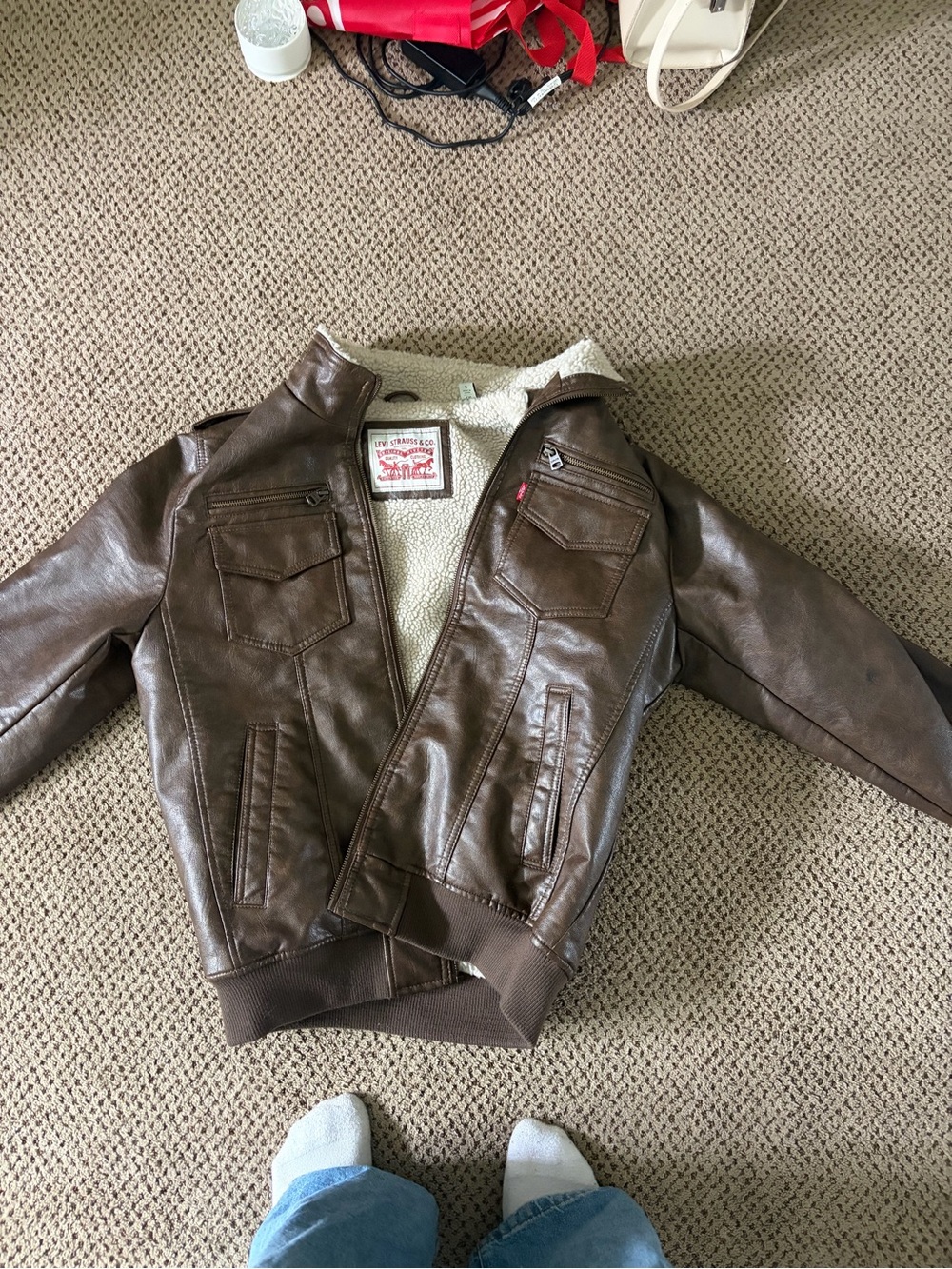 Levi's Brown Faux Leather Sherpa Puffer Jacket